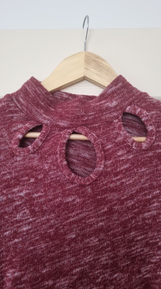 Bordo Yüksek Yakalı Örgü Kadın Kazak - Görsel 2