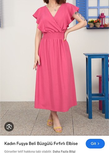 Fuşya Beli Gipeli Kolu Fırfırlı Midi Elbise - Görsel 5