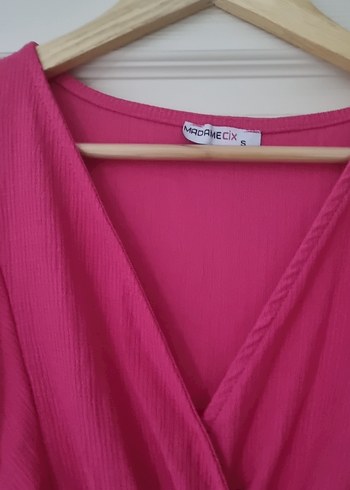 Fuşya Beli Gipeli Kolu Fırfırlı Midi Elbise - Görsel 3