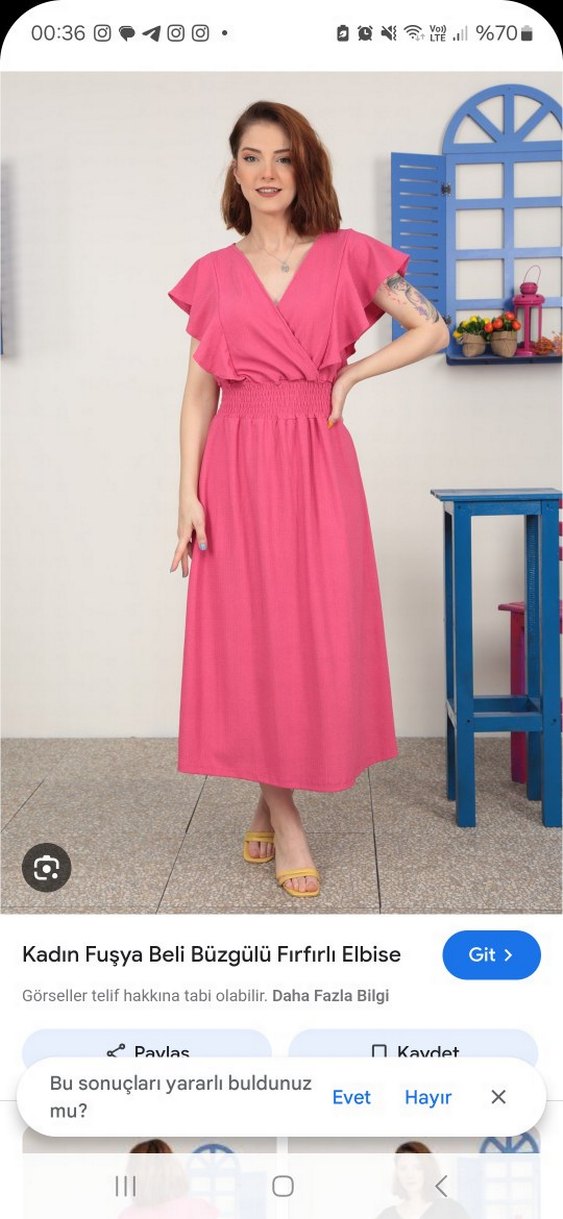 Fuşya Beli Gipeli Kolu Fırfırlı Midi Elbise - Görsel 5