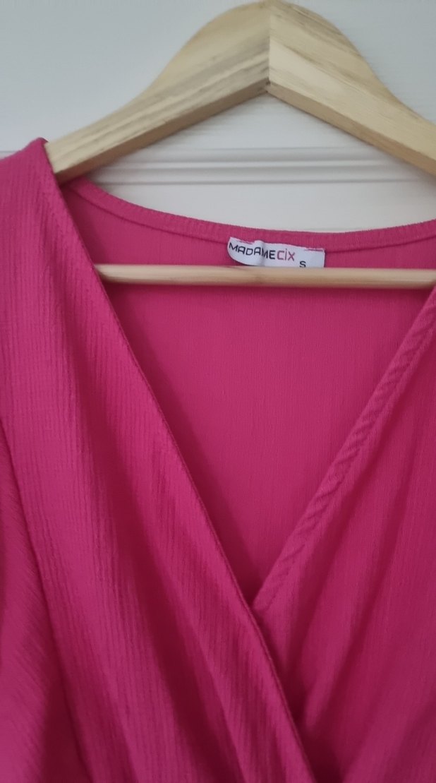 Fuşya Beli Gipeli Kolu Fırfırlı Midi Elbise - Görsel 3