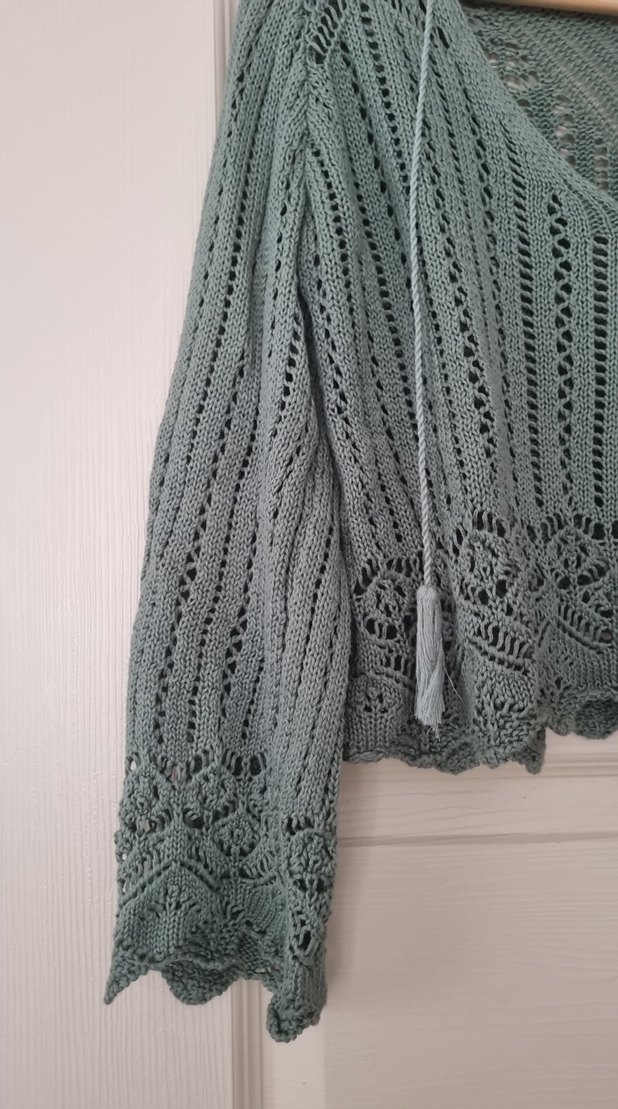 Bohem V Yaka yesil Örgü Kadın Kazak - Görsel 2