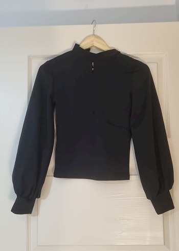 Siyah Krep Balon Kollu Bluz - Görsel 2