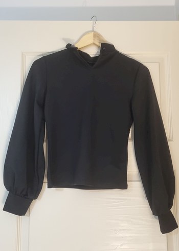 Siyah Krep Balon Kollu Bluz - Görsel 3