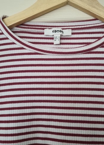 Bordo Çizgili Kız Pamuklu Bluz - Görsel 2