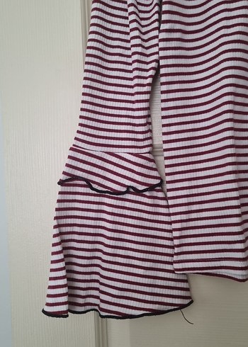 Bordo Çizgili Kız Pamuklu Bluz - Görsel 3