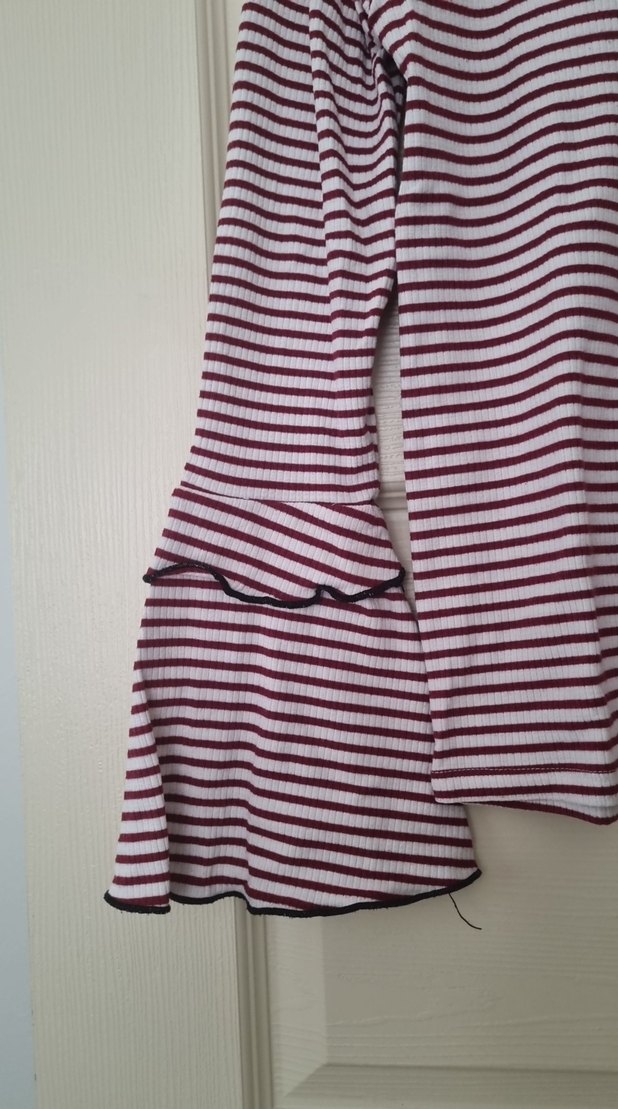 Bordo Çizgili Kız Pamuklu Bluz - Görsel 3