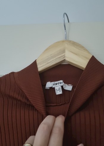 Kahverengi Yüksek Yakalı İnce Triko Kazak - Görsel 2