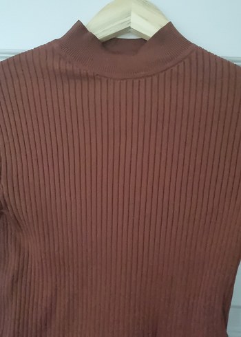 Kahverengi Yüksek Yakalı İnce Triko Kazak - Görsel 3