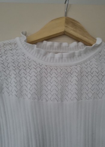 Beyaz Örgü Kadın Bluz, Uzun Kollu, İnce Kesim - Görsel 2