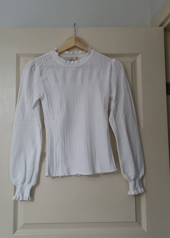 Beyaz Örgü Kadın Bluz, Uzun Kollu, İnce Kesim - Görsel 5