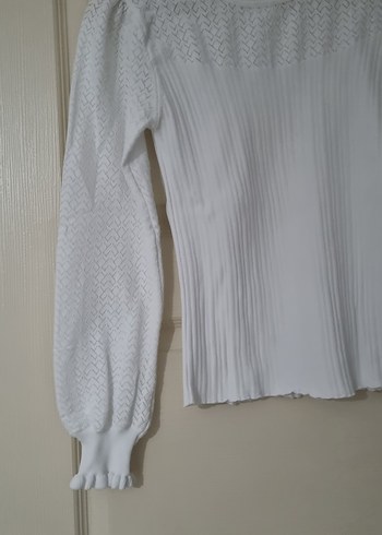 Beyaz Örgü Kadın Bluz, Uzun Kollu, İnce Kesim - Görsel 4
