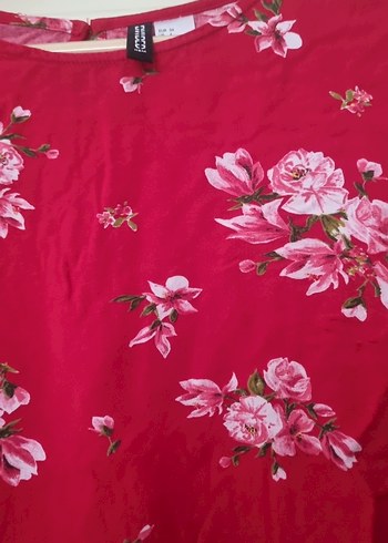 Çiçek Desenli Kırmızı Uzun Kollu Bluz - Görsel 2