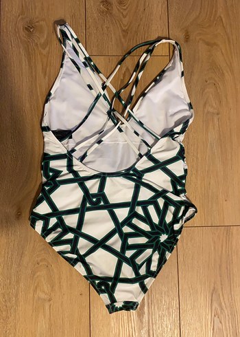 Beyaz Siyah Desenli Bağcıklı Kadın Mayo - Görsel 2