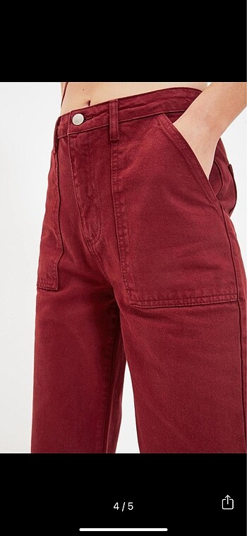  Beden Bordo Cep Detaylı 90's Wide Leg Jeans