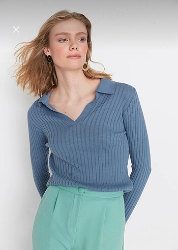 Indigo Polo Yaka Triko Kazak