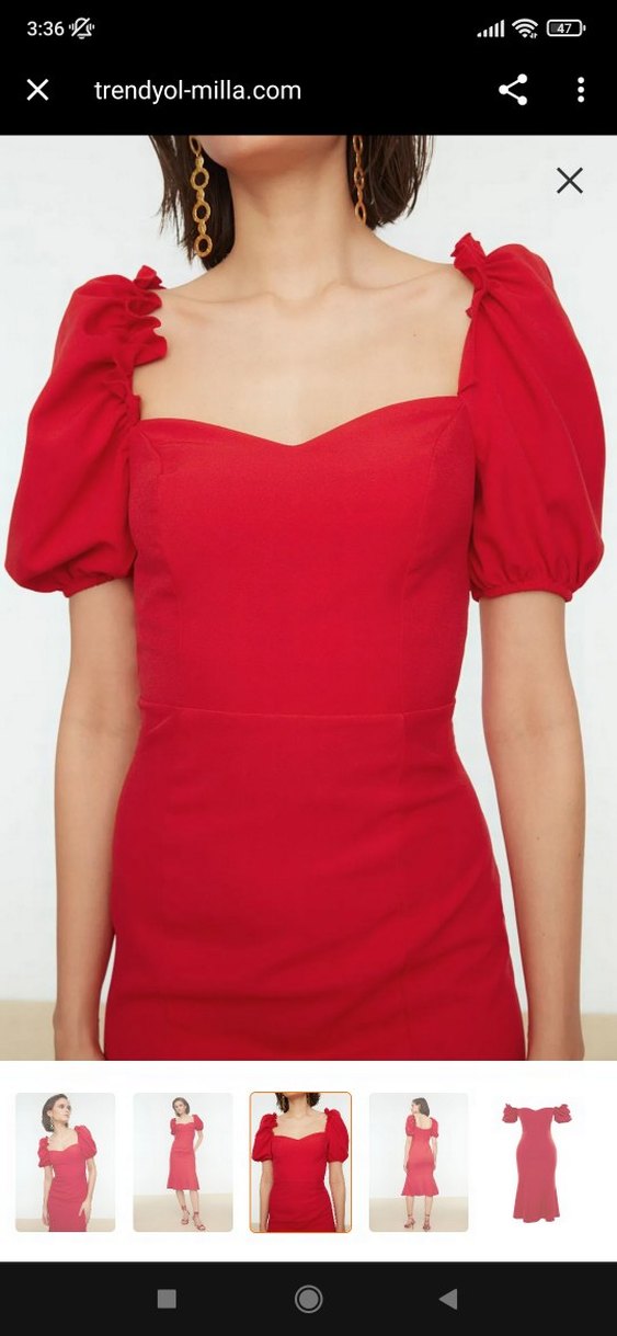 Trendyol &amp; Milla Kırmızı V Yaka Uzun Elbise - Görsel 3
