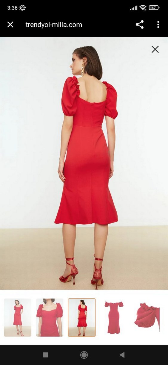 Trendyol &amp; Milla Kırmızı V Yaka Uzun Elbise - Görsel 2