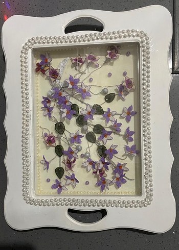 El Emeği Göz Nuru İşlemeli Dekoratif Tepsi - Görsel 2