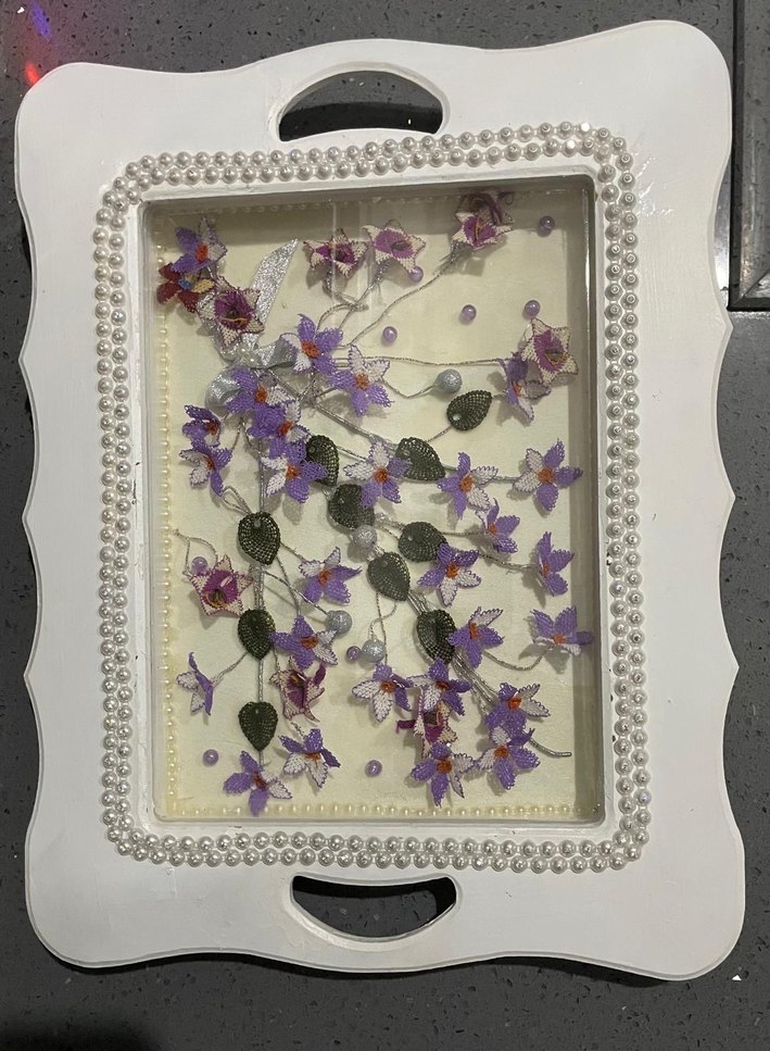 El Emeği Göz Nuru İşlemeli Dekoratif Tepsi - Görsel 2