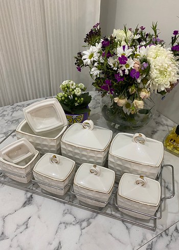 Zarif Tasarımlı Altın Yaldızlı Porselen Baharatlık Seti - Görsel 5