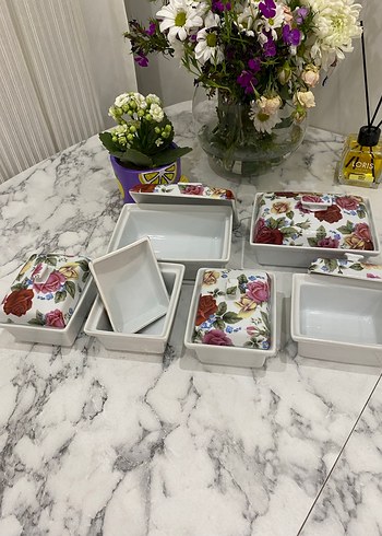 Çiçek Desenli Çoklu Kapaklı Saklama Kabı Seti - Görsel 4