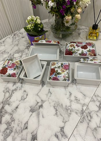 Çiçek Desenli Çoklu Kapaklı Saklama Kabı Seti - Görsel 3