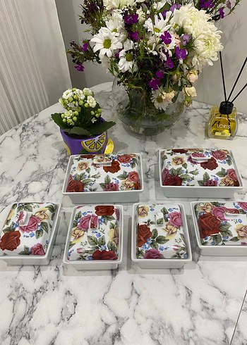 Çiçek Desenli Çoklu Kapaklı Saklama Kabı Seti - Görsel 5