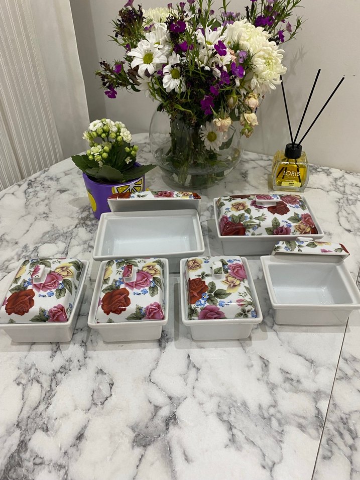 Çiçek Desenli Çoklu Kapaklı Saklama Kabı Seti - Görsel 2