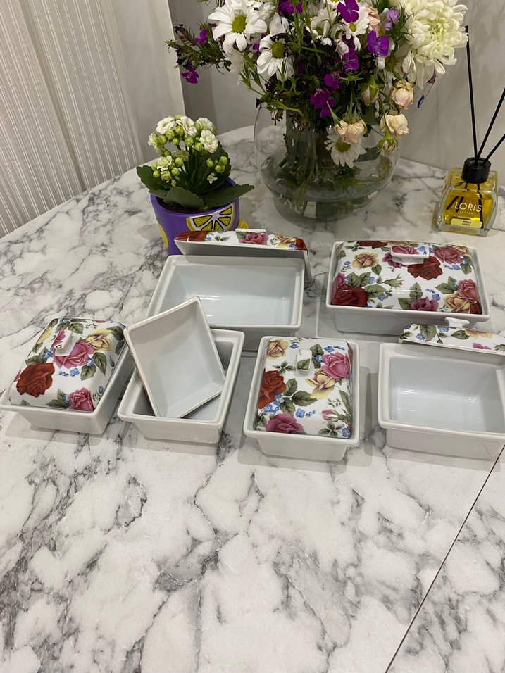 Çiçek Desenli Çoklu Kapaklı Saklama Kabı Seti - Görsel 4