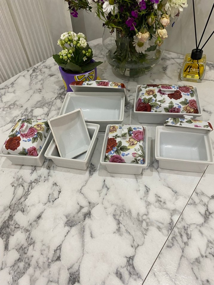 Çiçek Desenli Çoklu Kapaklı Saklama Kabı Seti - Görsel 3