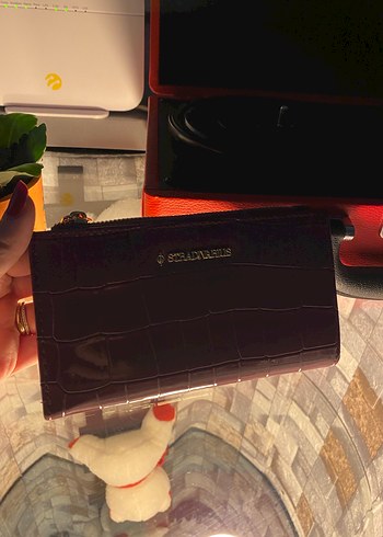 Bordo Deri Yılan Desenli Fermuarlı Kadın Cüzdan - Görsel 5