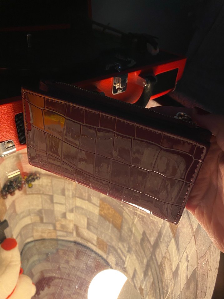 Bordo Deri Yılan Desenli Fermuarlı Kadın Cüzdan - Görsel 3