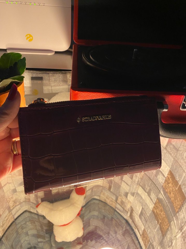 Bordo Deri Yılan Desenli Fermuarlı Kadın Cüzdan - Görsel 5