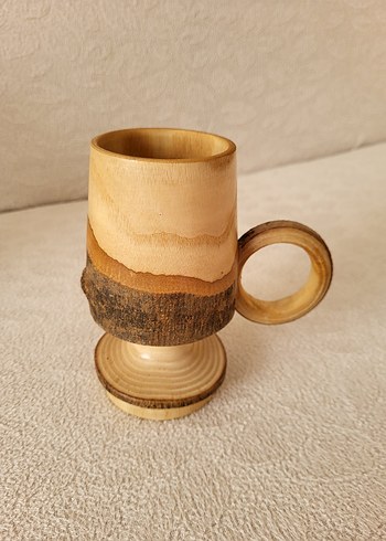 Parlak Bej Ahşap Kulplu Kupa - Görsel 3