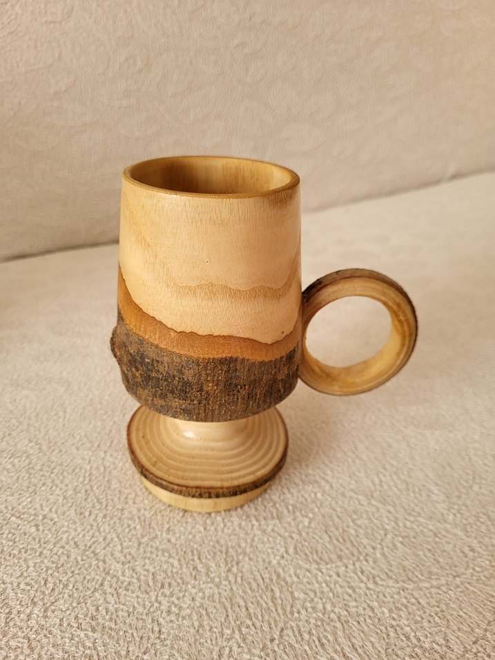 Parlak Bej Ahşap Kulplu Kupa - Görsel 3