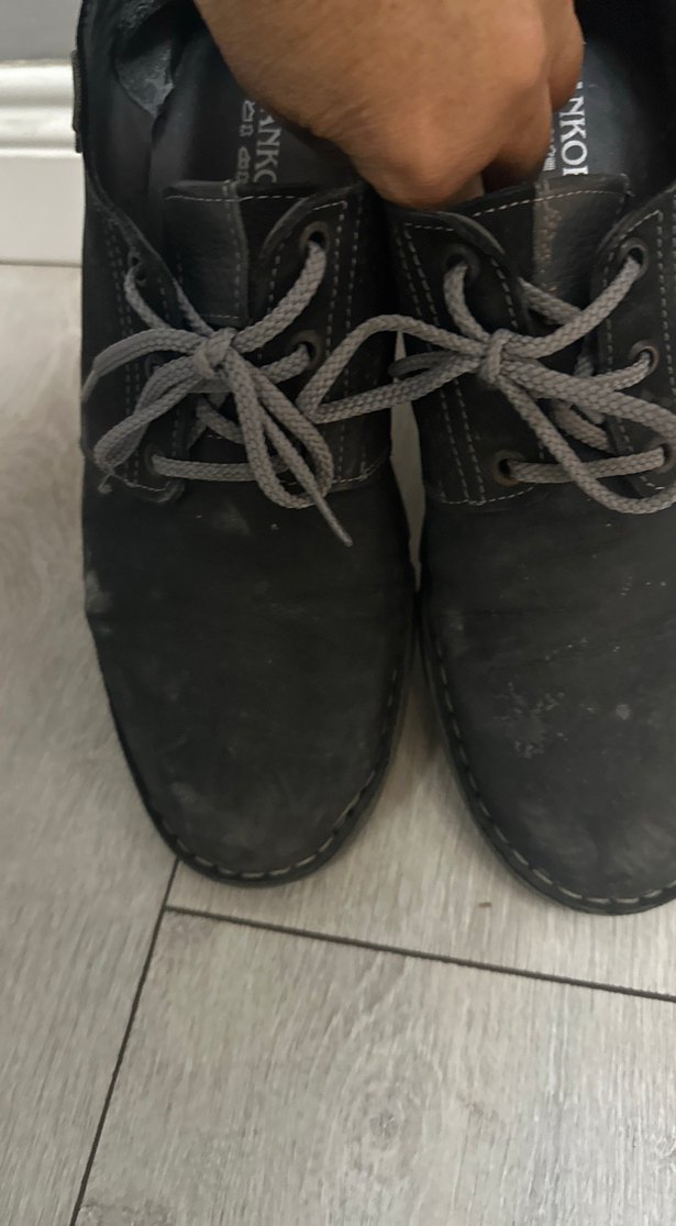 Siyah Deri Erkek Ayakkabı Gri Bağcıklı - Görsel 4