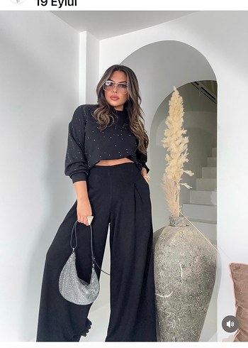 Siyah Salaş Kadın İspanyol Paça Pantolon - Görsel 8