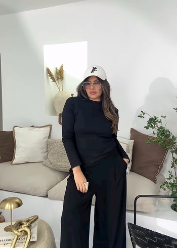 Siyah Salaş Kadın İspanyol Paça Pantolon - Görsel 2