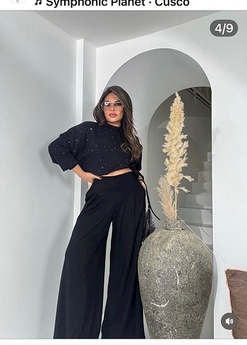 Siyah Salaş Kadın İspanyol Paça Pantolon - Görsel 4