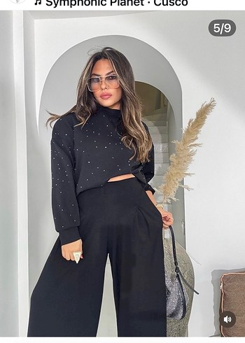 Siyah Salaş Kadın İspanyol Paça Pantolon - Görsel 5