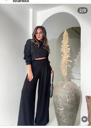 Siyah Salaş Kadın İspanyol Paça Pantolon - Görsel 7