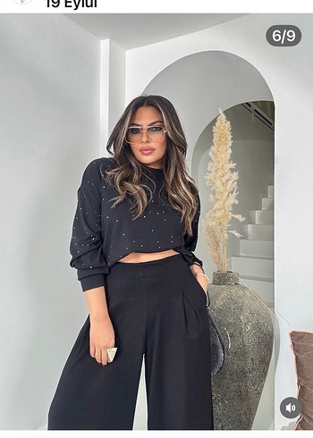 Siyah Salaş Kadın İspanyol Paça Pantolon - Görsel 6