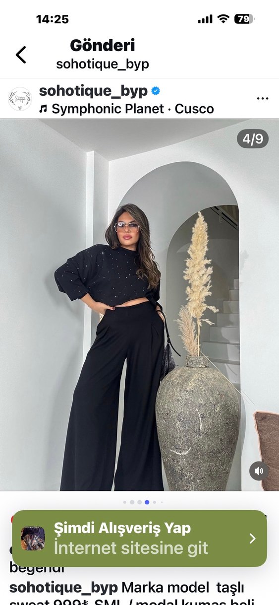 Siyah Salaş Kadın İspanyol Paça Pantolon - Görsel 4