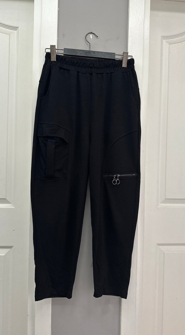 Kadın Siyah Fermuarlı Rahat Kesim Eşofman Altı - Görsel 4