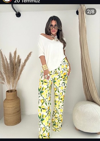 Sarı beyaz limon desenli beli lastikli sokak modeli - Görsel 6