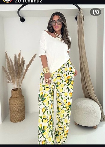 Sarı beyaz limon desenli beli lastikli sokak modeli - Görsel 7