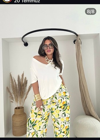 Sarı beyaz limon desenli beli lastikli sokak modeli - Görsel 3