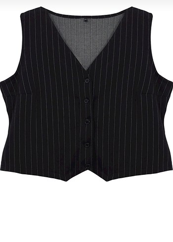 Düğmeli Siyah Çizgili Derili takım Kadın Yelek - Görsel 9