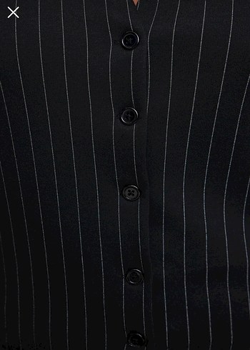 Düğmeli Siyah Çizgili Derili takım Kadın Yelek - Görsel 7